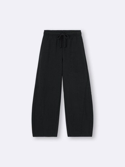 2025gu夏女性黒スウェットバレルレッグパンツ
