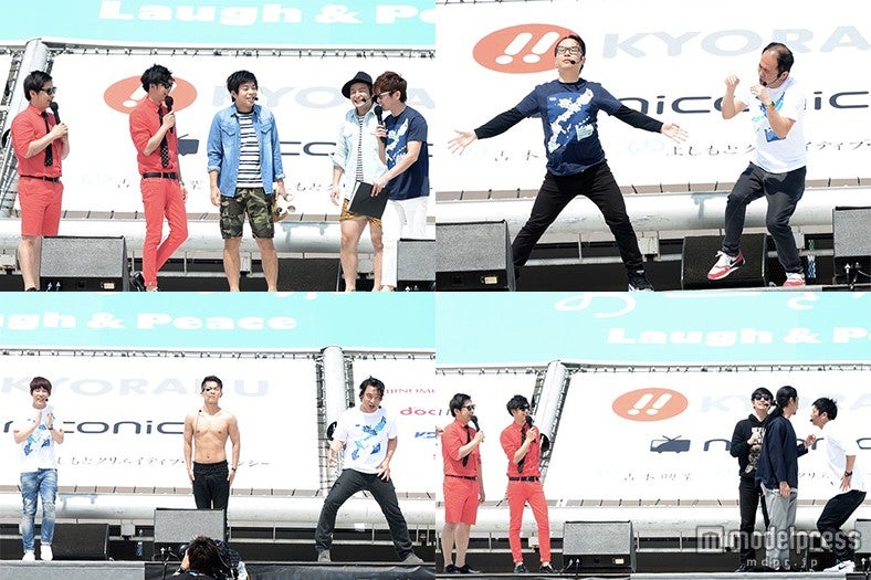 8.6秒バズーカーのリズムネタ“ラッスンゴレライ”のアレンジバージョンを披露した（左上から時計回りに）バンビーノ、トレンディエンジェル、パンサー、ジャングルポケット【モデルプレス】