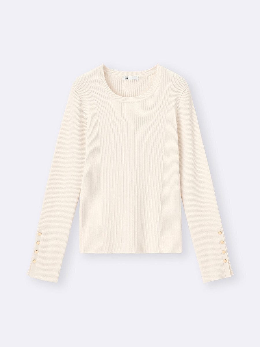 GUのリブニットボタンスリーブプルオーバー
