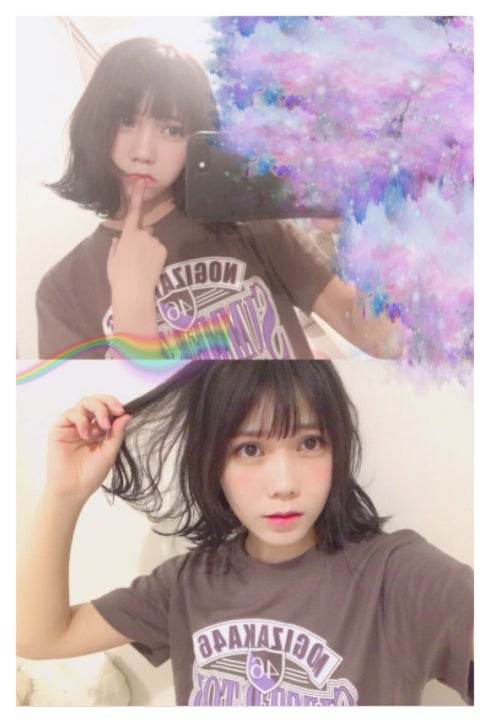 8月に黒髪ぱっつんボブにしたことを報告した川後陽菜／川後陽菜オフィシャルブログより