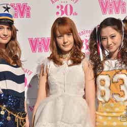 ファッションイベント「ViVi Night in TOKYO 2013」囲み取材に応じたマギー（左）、トリンドル玲奈、（中央）、河北麻友子（左）