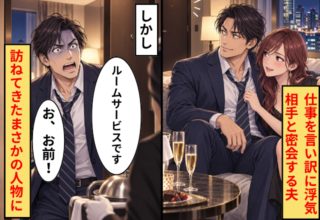 仕事を言い訳に浮気相手と“密会”する夫。しかし⇒「ルームサービスです」訪ねてきた【まさかの人物】に…「お、お前！」