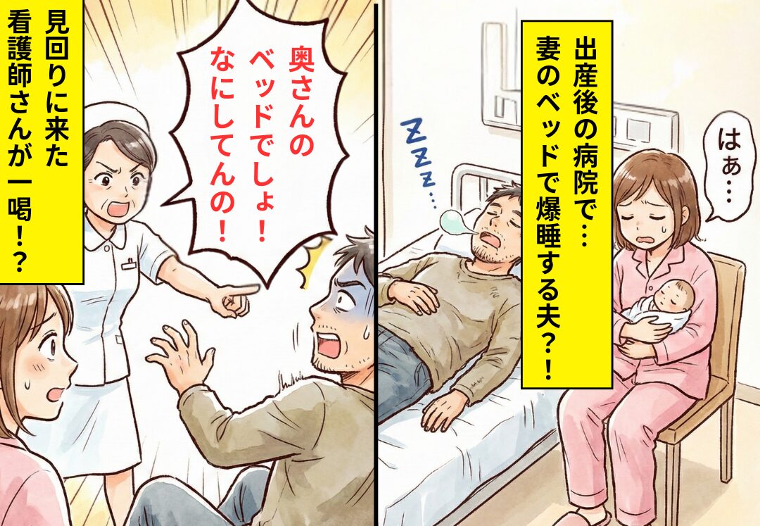 産後の面会に来た夫が、妻のベッドを占領し爆睡！？助産師は見ていて…【たった一言】で撃退！？