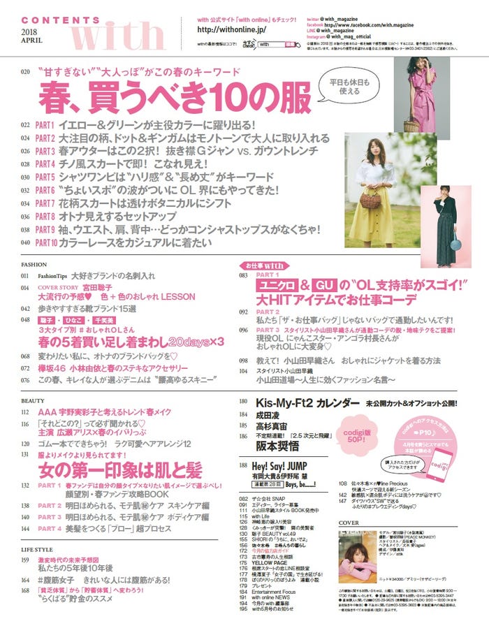 「with」4月号もくじ(画像提供:講談社)