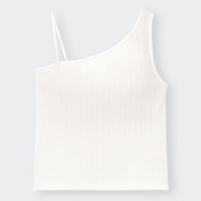 GU　アシンメトリーネック　色っぽカジュアルコーデ　asuka　イラスト　ブラフィールクロップドアシンメトリーネックタンクトップ