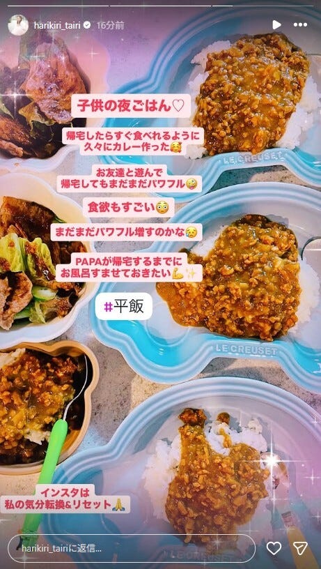 平愛梨Instagramストーリーズより