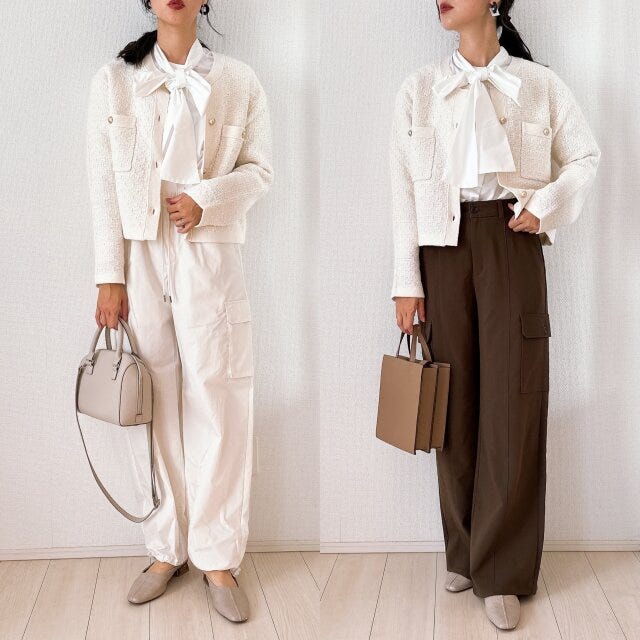 GU　ダブルポケットニットジャケット　カーゴパンツ　コーデ