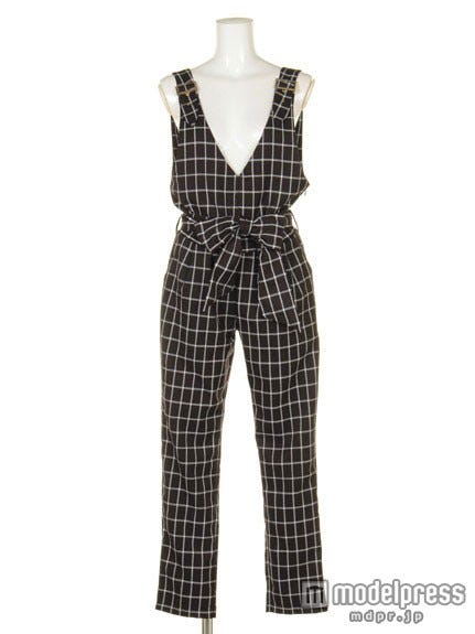 リボン付チェック/無地サロペット「31 Sons de mode」4,212円(税込)