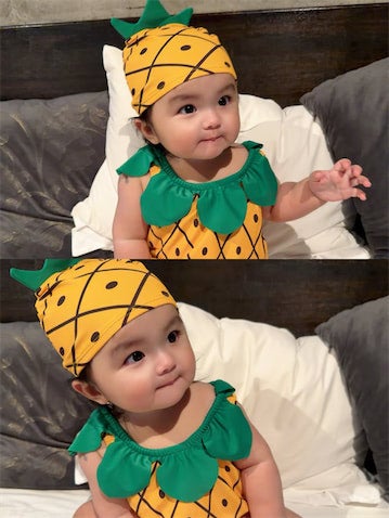 川崎希、9カ月次女・グーちゃんがプールデビュー パイナップル水着を披露