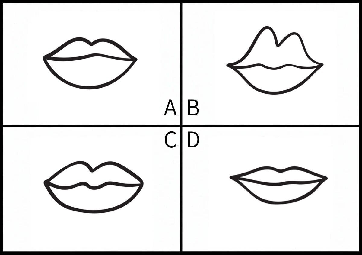 上唇と下唇の厚さが異なる4種類のくちびるの線画イラスト 上唇と下唇の厚さが異なる4種類のくちびるの線画イラスト