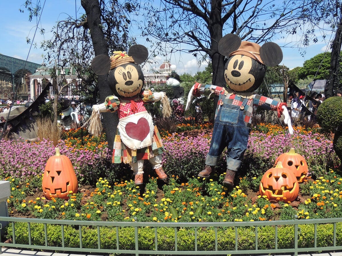 ミッキーマウスとミニーマウスがカカシになってしまいました