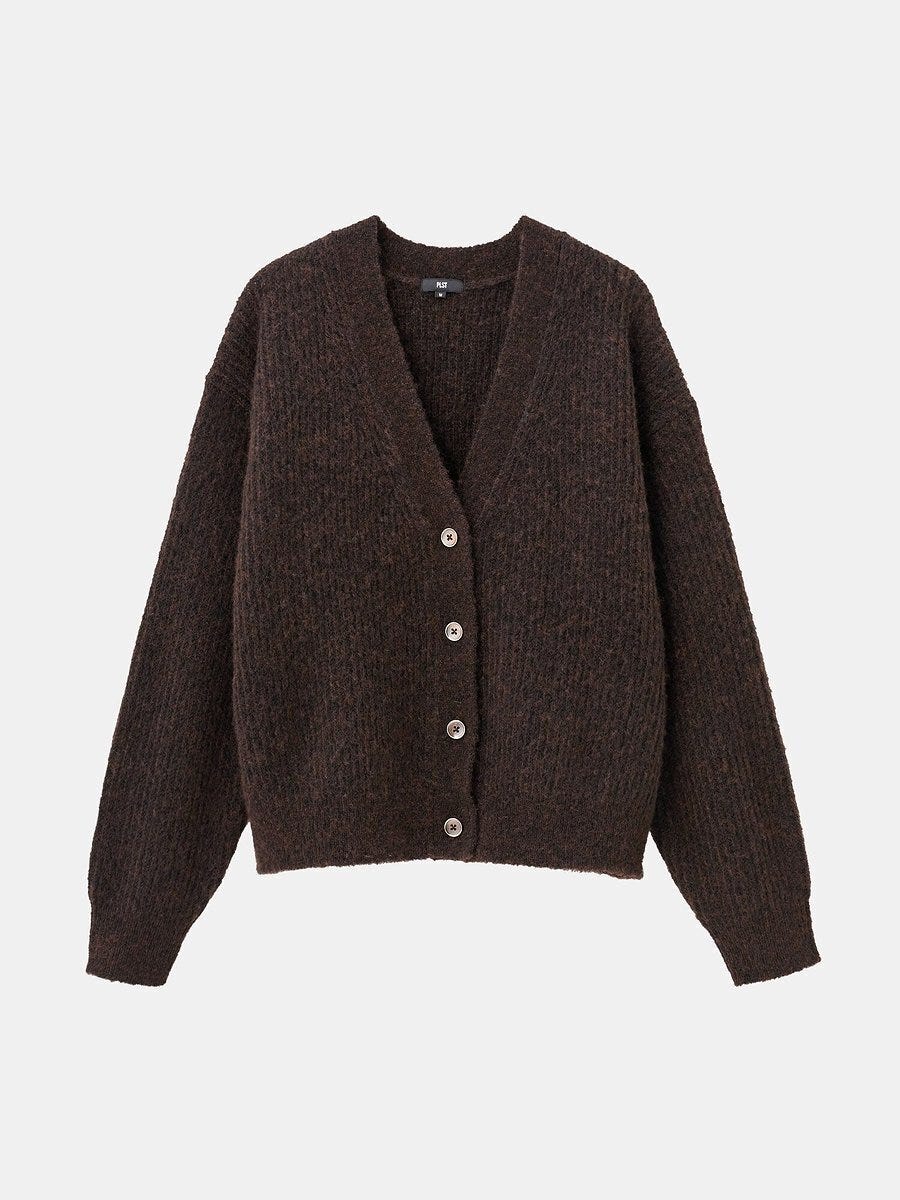 PLSTのブラッシュドヤーンVネックカーディガン