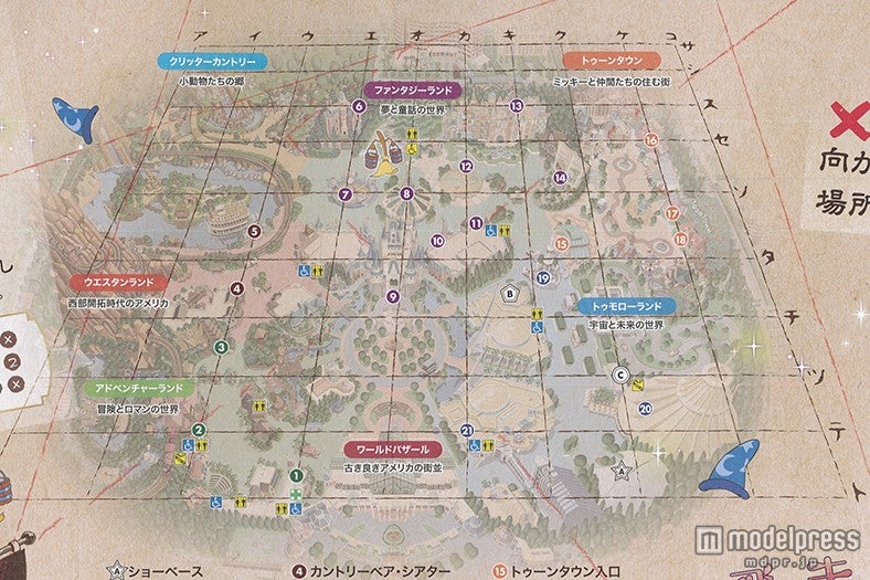 マップには、縦横にカタカナと線が引かれている