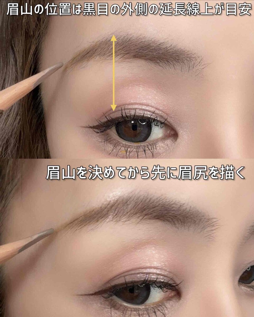 眉山の位置は黒目の外側の延長線上が目安