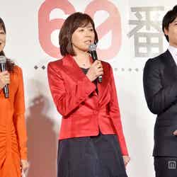 「60番勝負」発表会見に登場した(左から)NHKの有働由美子アナ、武内陶子アナ、日テレの桝太一アナ