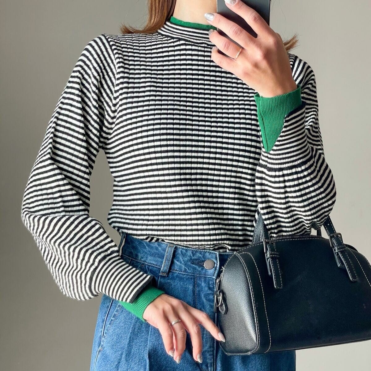 BONLECILLカヌレニット　ホワイト×ブラック