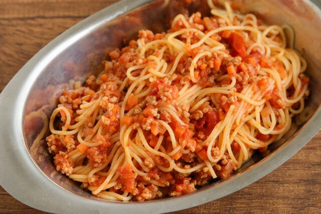 給食のミートソーススパゲッティ 完成 給食のミートソーススパゲッティ 完成
