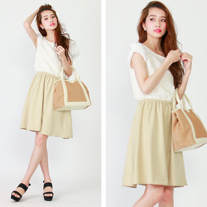 レース×シフォンドッキングワンピース「salus」3,231円(税込3,490円)