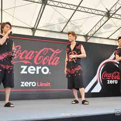 「コカ・コーラゼロ×EXILE新TVCM発表イベント」に参加したEXILEのTAKAHIRO、KEIJI、TETSUYA（左から）