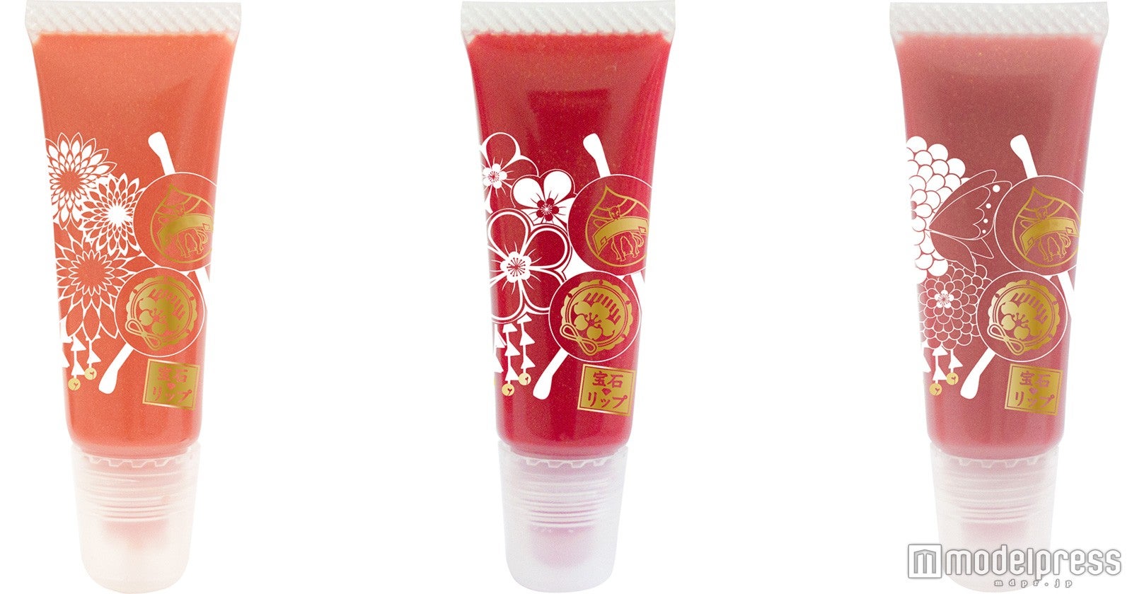 しっかりとした発色で口紅いらずの「宝石リップ」（左から）「琥珀」「辰砂」「桃色珊瑚」各1,300円／画像提供：上羽絵惣