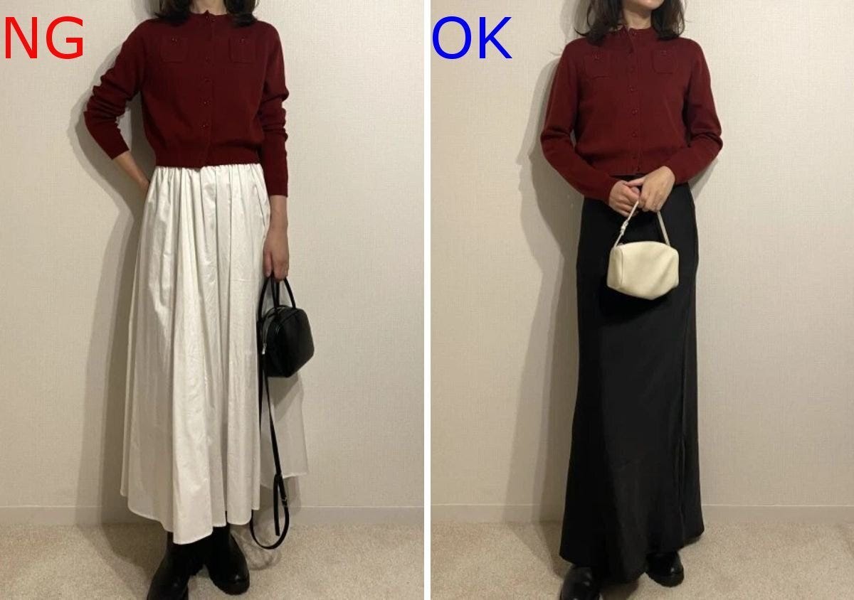 赤クルーネックニットNG＆OKコーデ