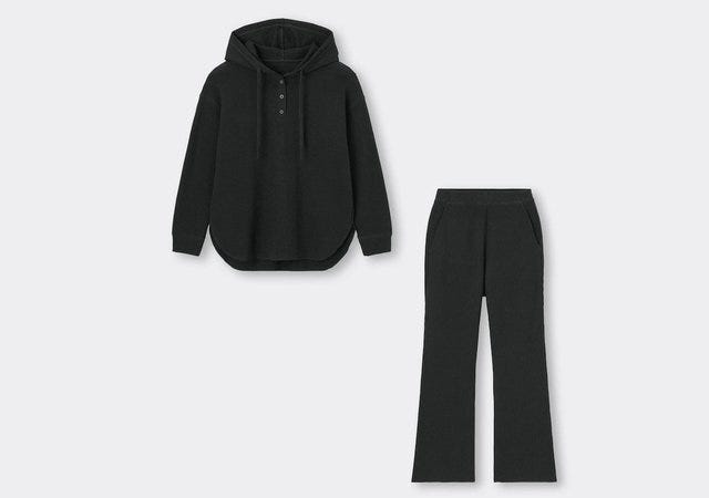 GU　セットアップアイテム　新作　ワッフルフーディーチュニック　ワッフルフレアパンツ