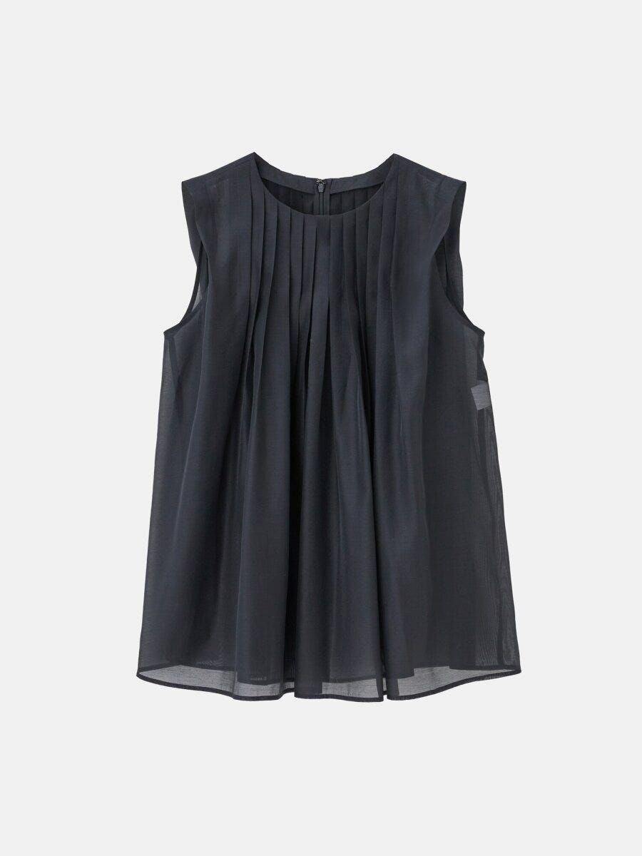 2026plst春値下げシアープリーツノースリーブブラウス