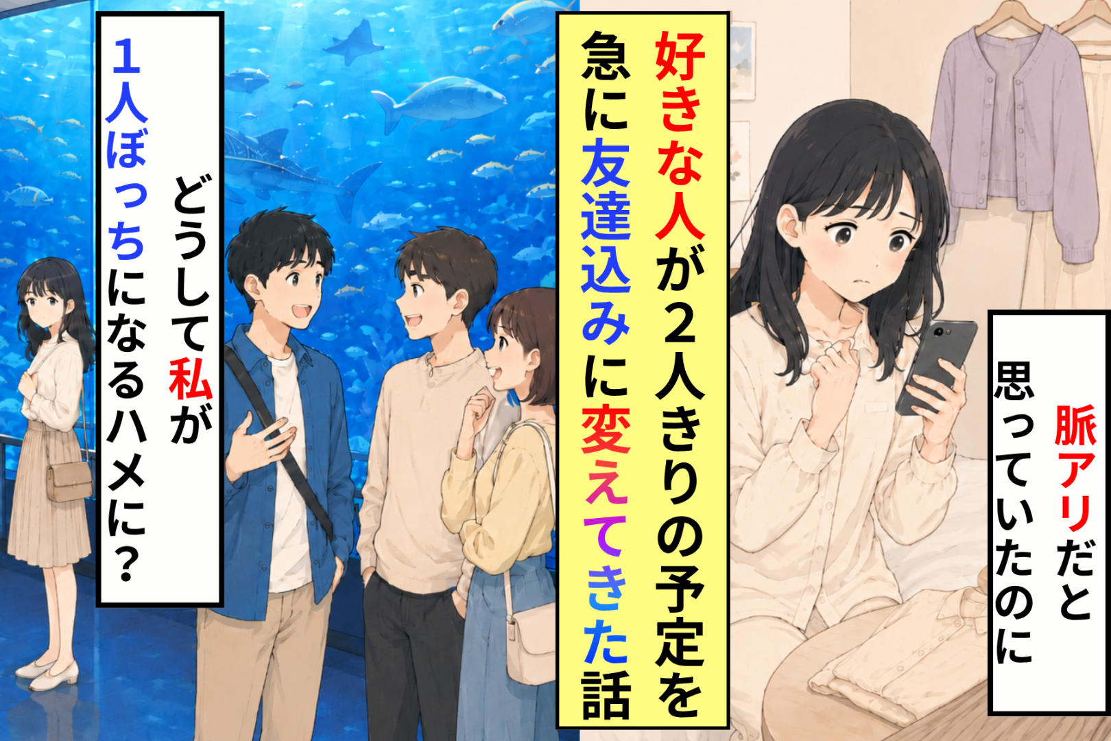 ２人で行くはずの約束が直前に大人数に変わって、好きな人の隣で私は笑えなくなりました