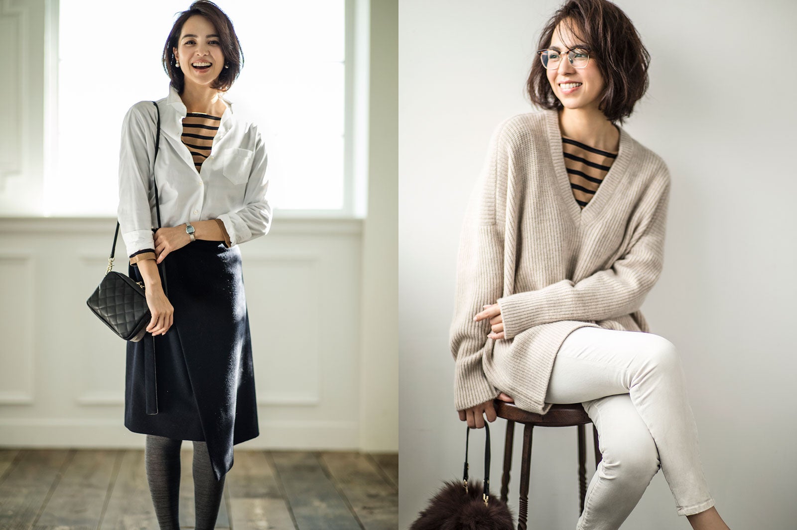 斬新さがイイ！“ボーダー”トップスをインナーに