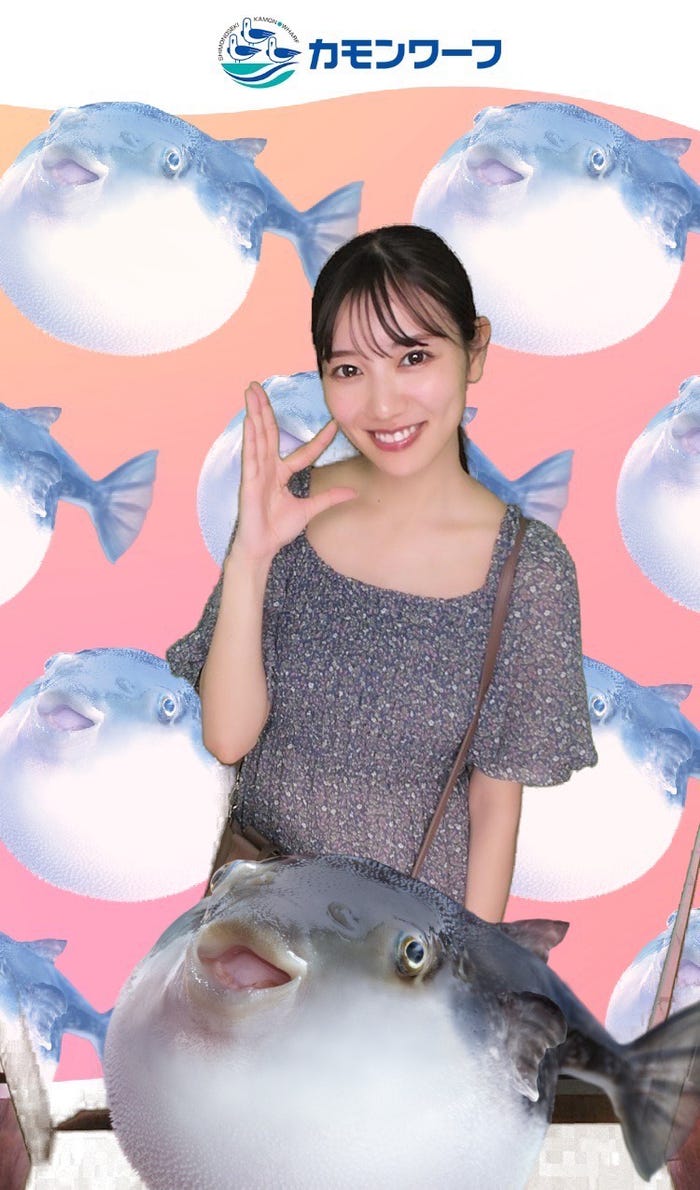 地元・山口県下関でご当地プリクラを撮った河田陽菜(提供写真)