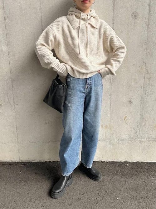 ユニクロ　uniqlo　レディース　おすすめ　オススメ　コスパ　2023　冬　デニム　デニムコーデ　ニット　バラクラバ