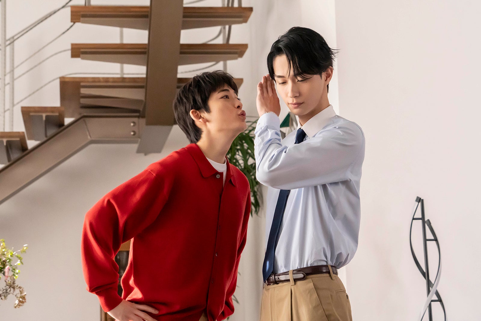 高橋文哉、野村康太／「風間くんのお悩みだゾ！」篇メイキングより（C）臼井儀人／双葉社・シンエイ・テレビ朝日・ADK