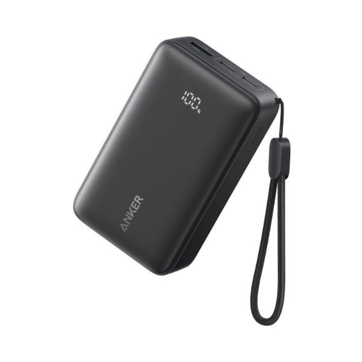 黒色のAnker製モバイルバッテリーが斜めに置かれている