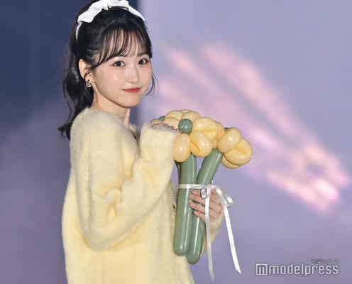 乃木坂46一ノ瀬美空、投げキッス&笑顔に熱視線 ポニーテール×ブーケでオーラ際立つ【ガルアワ2025AW】