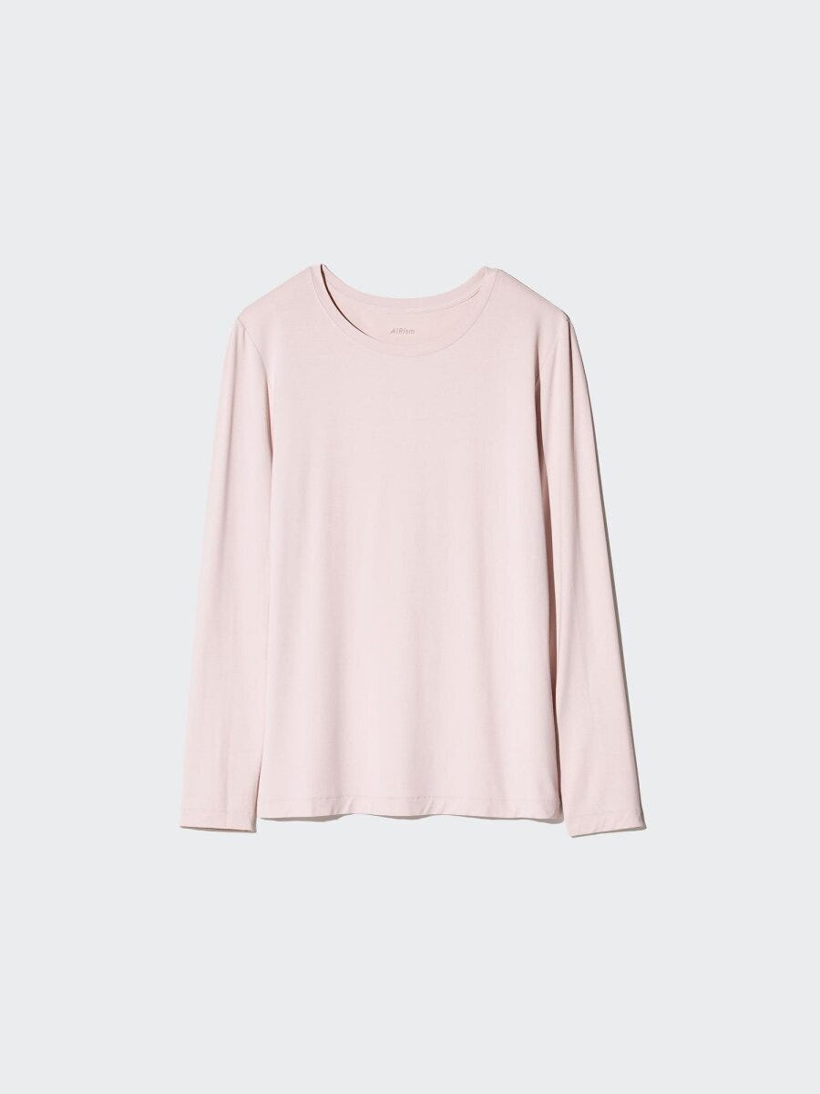 淡いピンク色のエアリズムUVカットクルーネックTシャツ