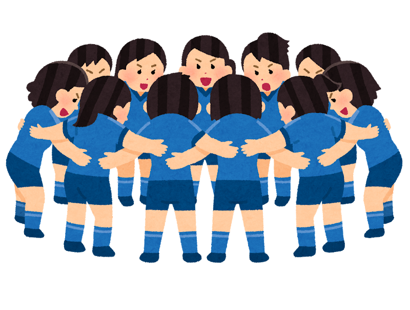 円陣を組む人たちのイラスト(女性スポーツ選手)
