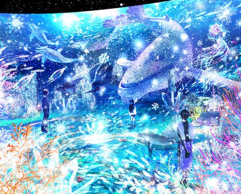 「オーシャンバイネイキッド光の深海展」クリスマス特別演出で海に雪が舞う