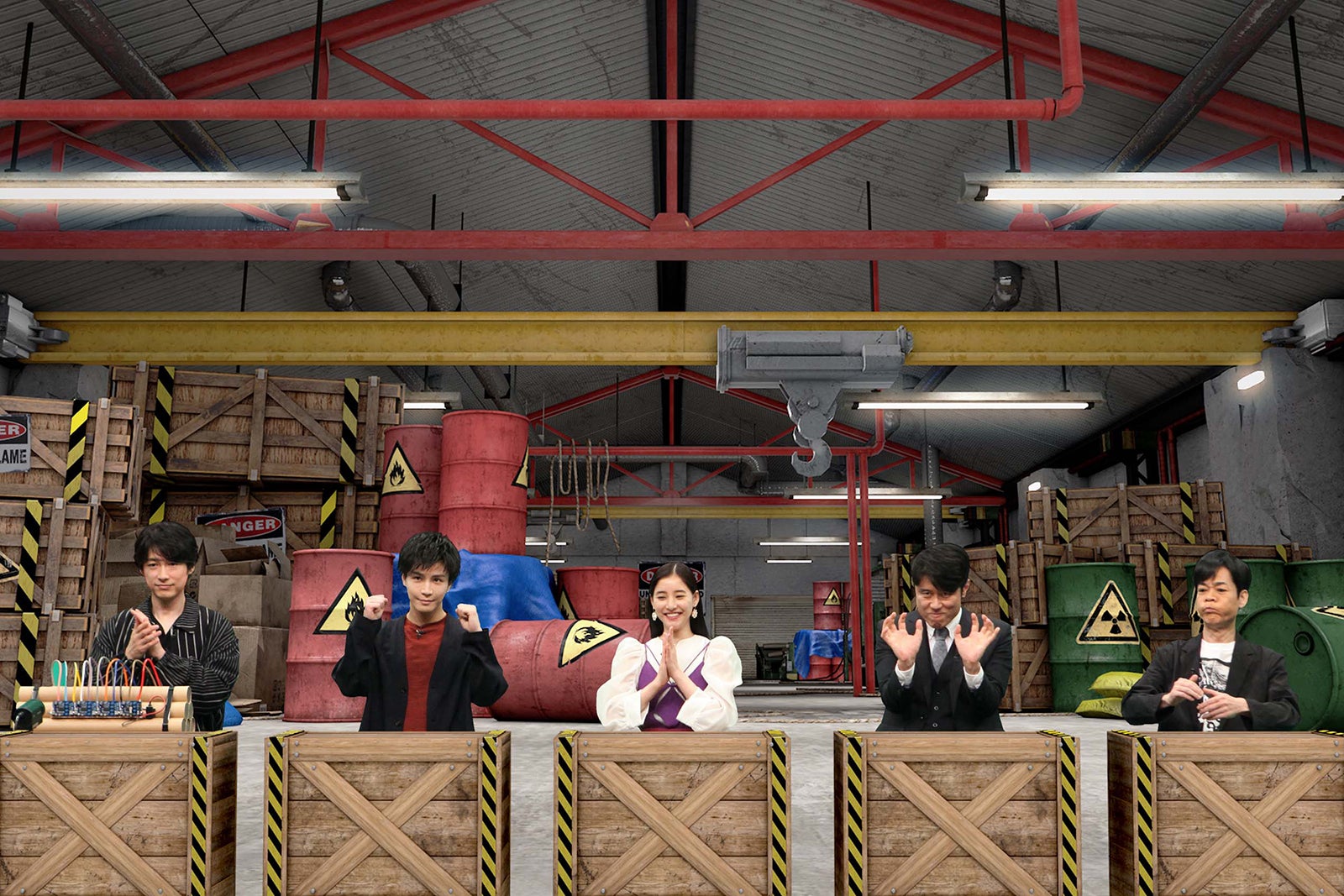 （左から）ディーン・フジオカ、岩田剛典、新木優子、原田泰造、名倉潤 （C）フジテレビ