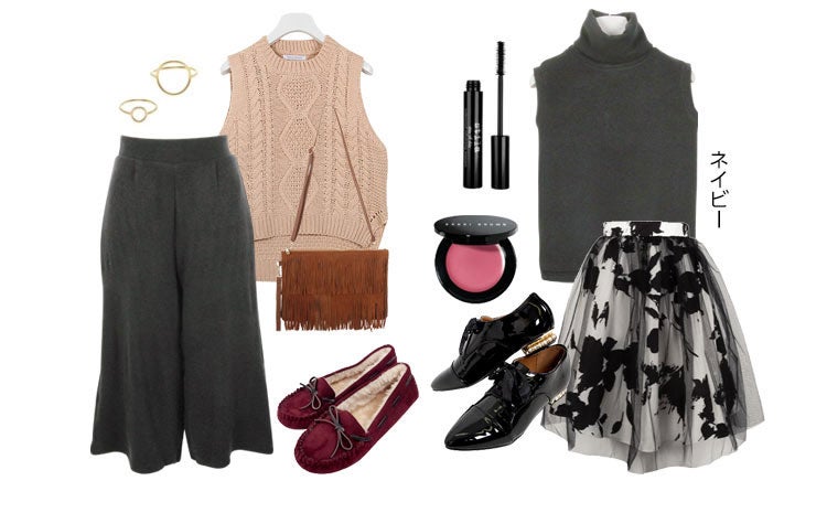 ニットソータートルネックベスト＆ガウチョパンツセットアップ「神戸レタス」3290円（税込）／画像提供：神戸レタス