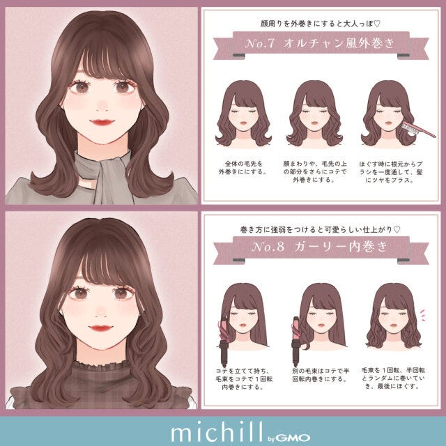 簡単 垢抜け 巻き髪 3分で完成 8style Pyom イラスト 簡単 垢抜け 巻き髪 3分で完成 8style Pyom イラスト オルチャン風外巻き ガーリー内巻き