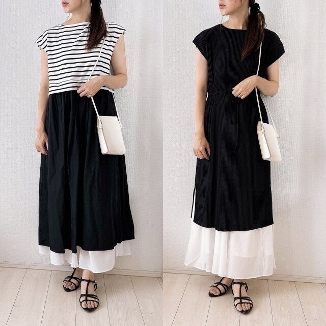 ボリュームフレアロングスカート　ハイウエスト切り替え　コーデ
