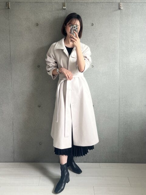 GUのコートベルトを締めた着こなし