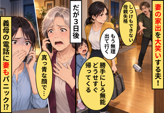 妻の家出を「勝手にしろ無能」大笑いする夫！だが3日後⇒「真っ青な顔で…」義母の電話に“妻も”パニック！？
