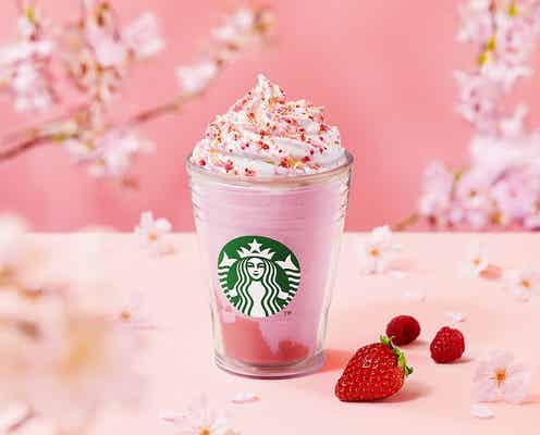 スタバ「さくら咲いた ベリー フラペチーノ」甘酸っぱいいちご風味がUP、桜色の新作フラペ