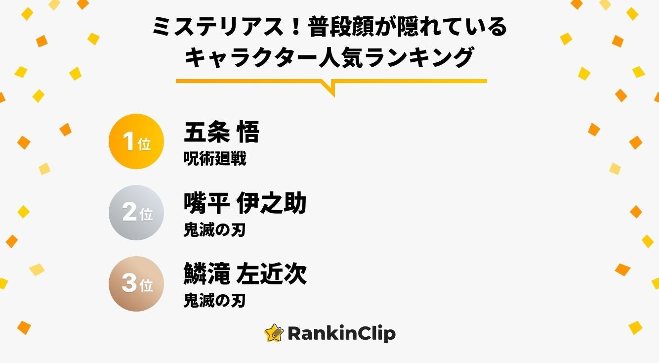 ミステリアス 普段顔が隠れているキャラクター人気ランキング モデルプレス