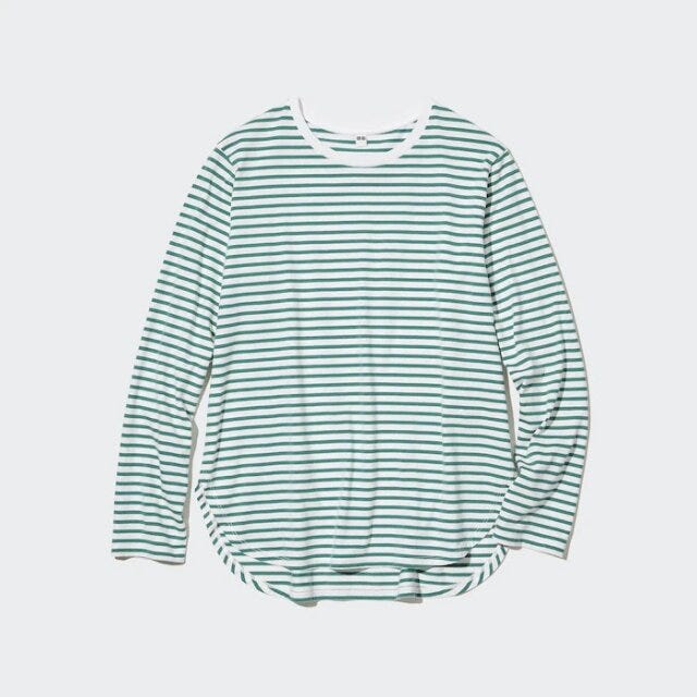 ユニクロ　uniqlo　レディース　おすすめ　オススメ　コスパ　2023　春　ロンT　Tシャツ　長袖　ロングTシャツ　トップス　ソフトコットンボーダーラウンドヘムT　ラウンドヘム　レイヤード