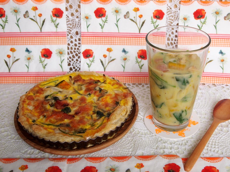 「かぼちゃとほうれん草のキッシュ　→　かぼちゃとほうれん草の美肌スープ」