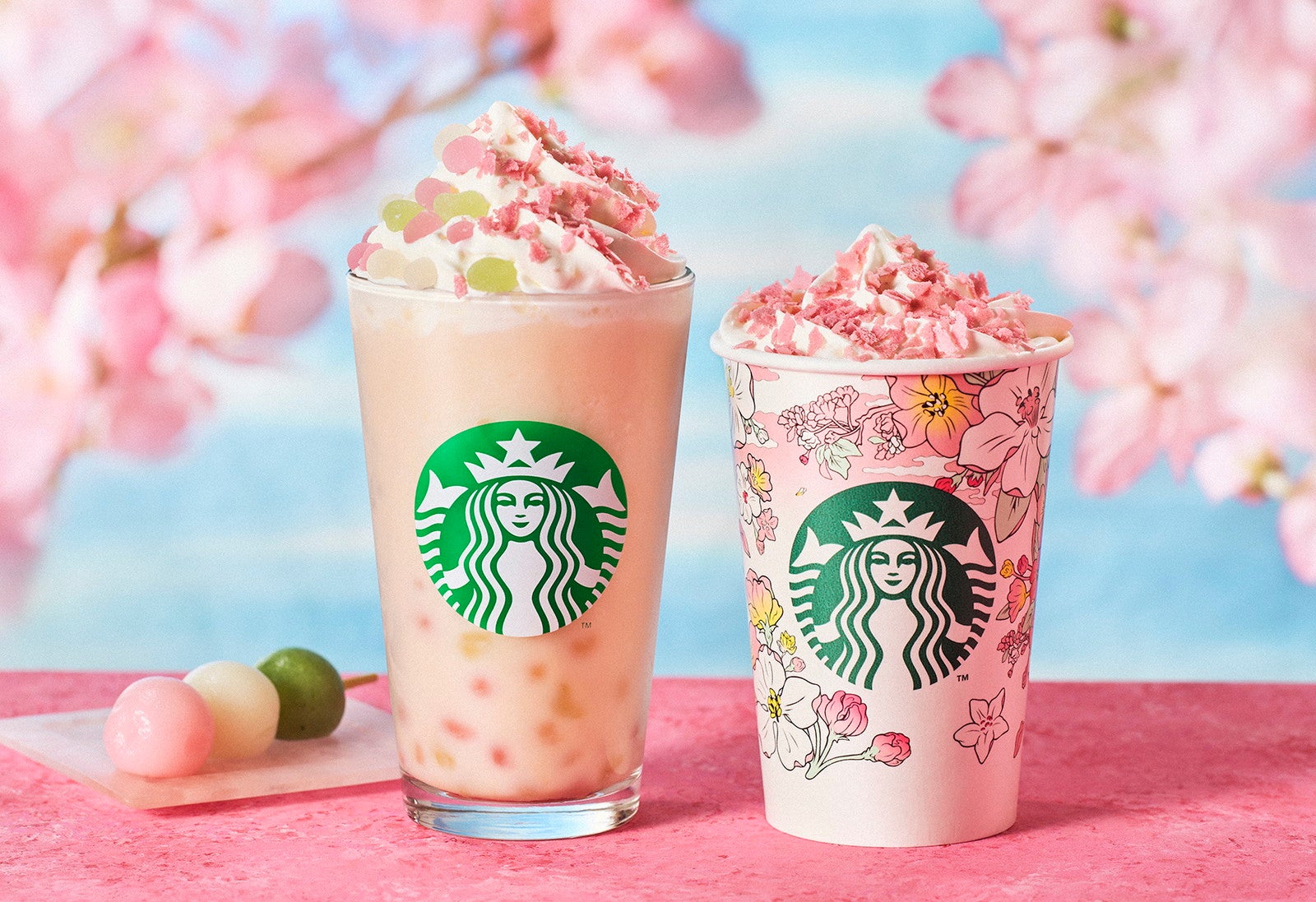 【スタバ新作メニュー】「花見だんご フラペチーノ」「花見 さくら クリーム」花見体験を表現した2つの桜色ビバレッジ