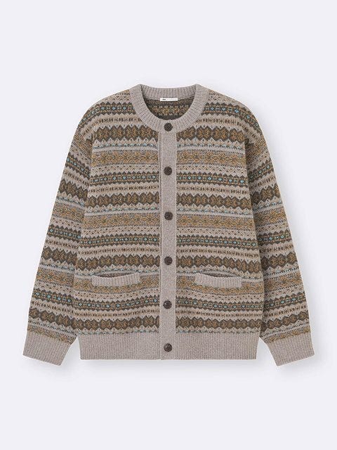 GU パフニットフェアアイルクルーネックカーディガン GUのパフニットフェアアイルクルーネックカーディガン