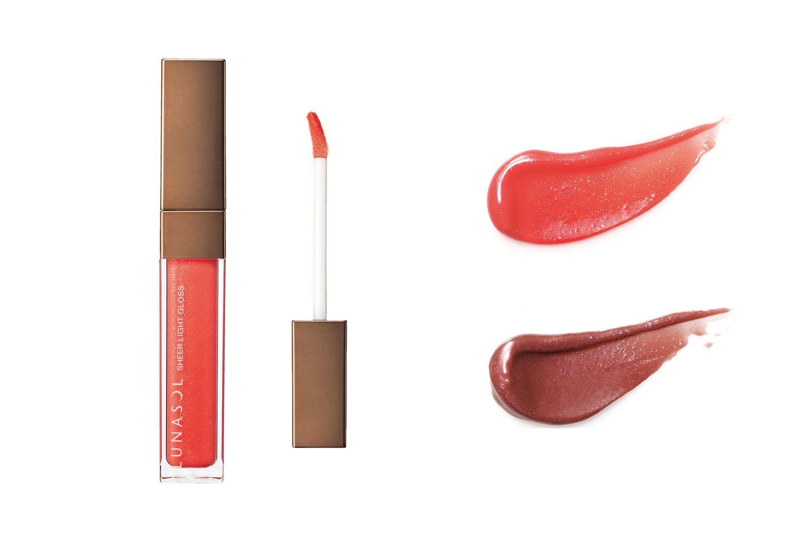 「シアーライトグロス」（上から）“EX04 sunny red”“EX05 sunny brown”／画像提供：LUNASOL